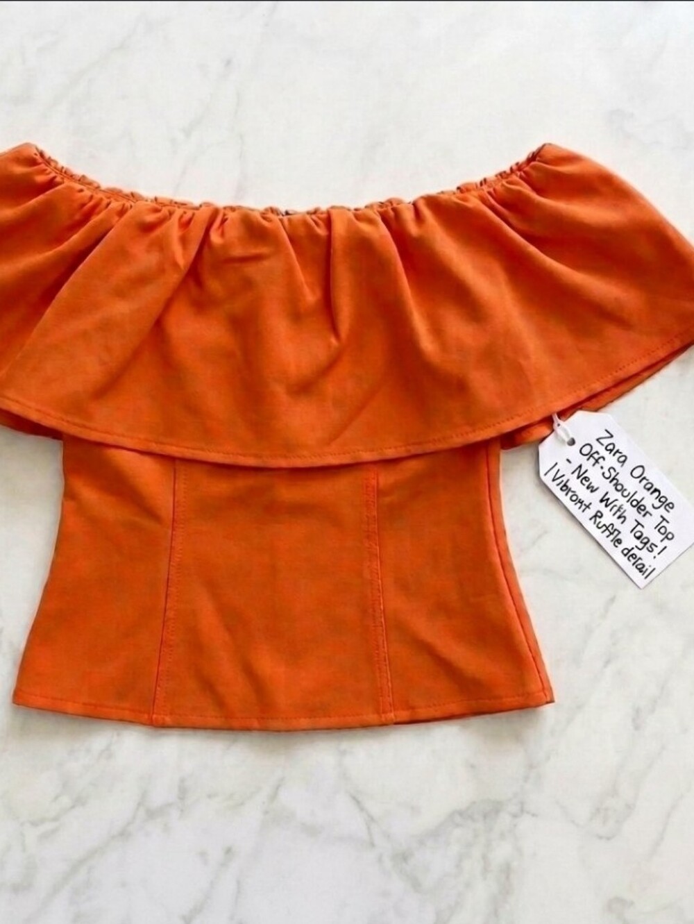 Zara Orange Off-Shoulder Ruffle Top Strapless Blouse Medium NWT